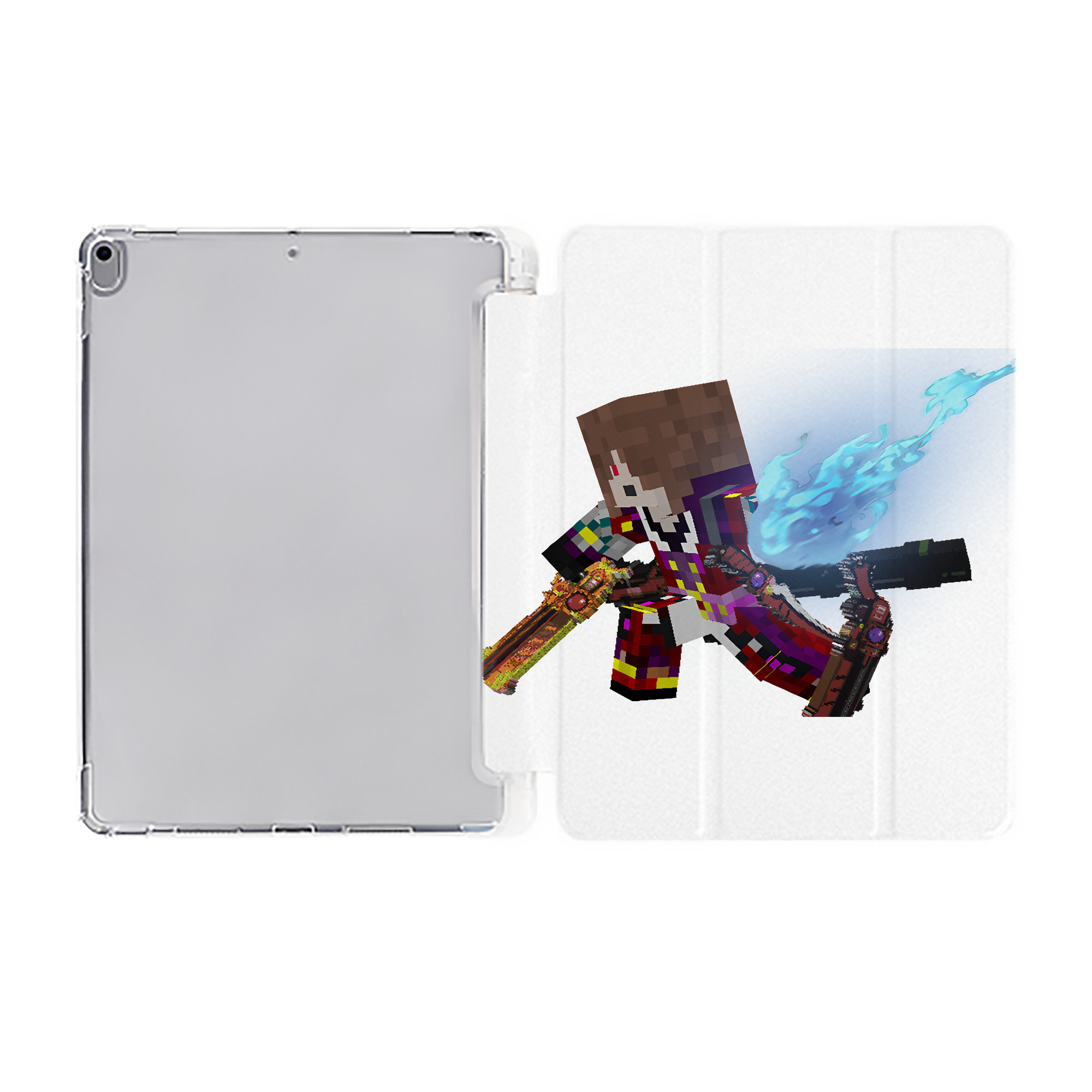 （画像用） マインクラフト ブロックの世界 Minecraft MC Block world IPad ケース ペン収納付き 三つ折りスタンド PUレザー×シリコン 対応機種9.5/10.5/10.9インチ